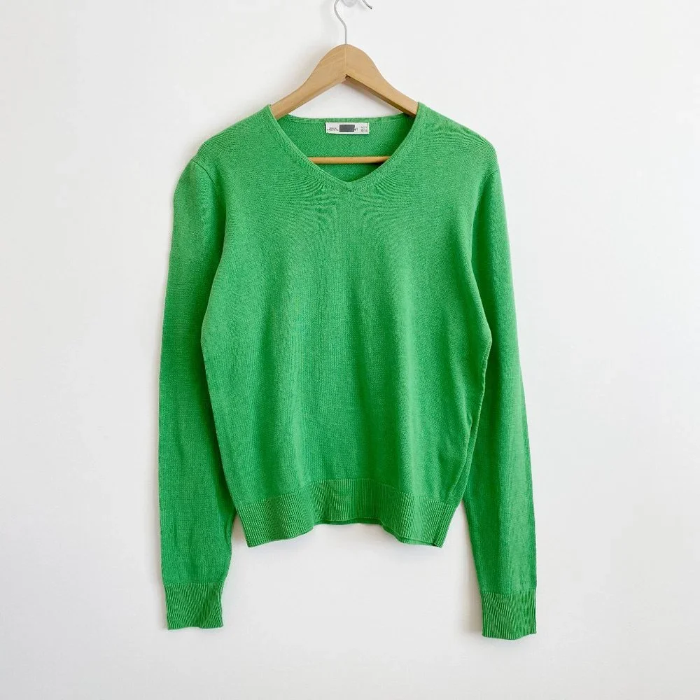 ZARAKNIT, NWOT, Basic Knit V-Neck Sweater, 100%cotton, Green, Size L